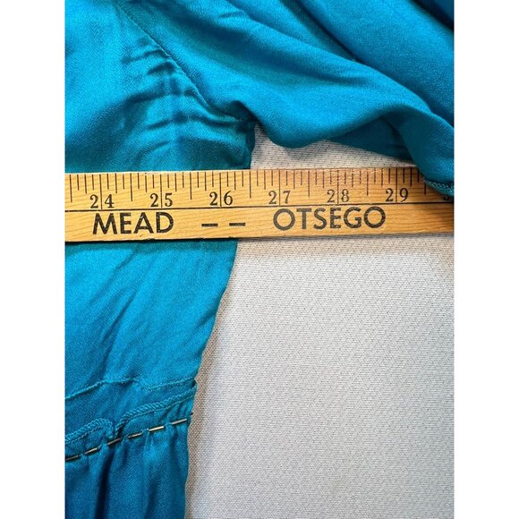 Lane Bryant Womens Boho Peasant Tunic Blouse Size 26/28 Teal Blue Tie Neck - Picture 9 of 11